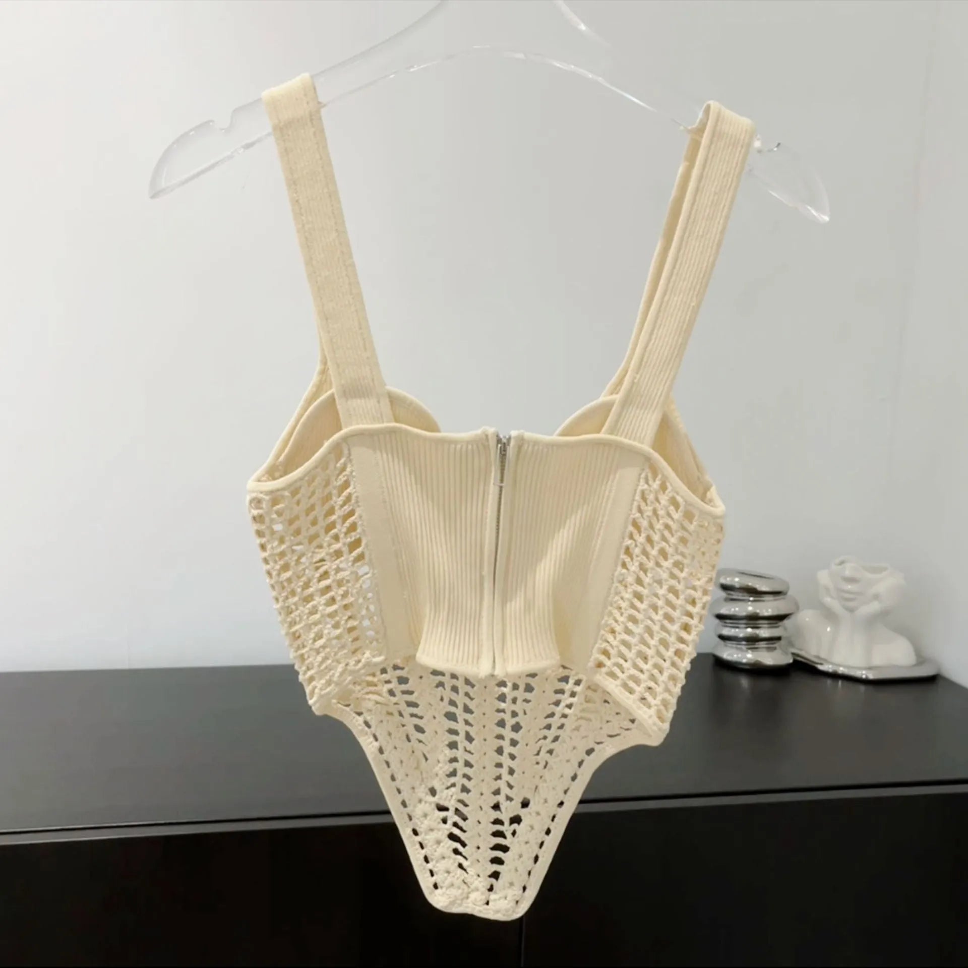 Corset Fishbone Hand Chain Link Knit Vest - Bellarte Enchanté Corset Fishbone Hand Chain Link Knit Vest